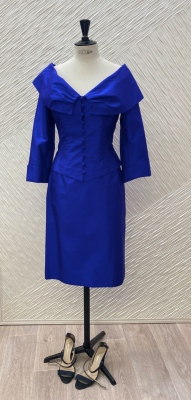 Ensemble en soie bleu saphir Paule Vasseur en outlet T42